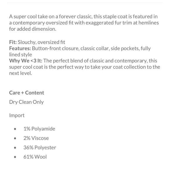 New Free People Roxy Wool Coat/ Size S - Picture 10 of 10